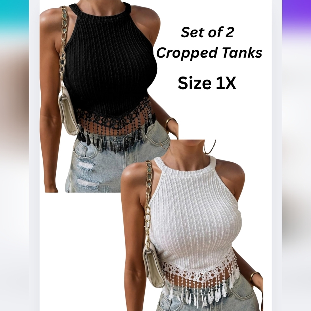 NEW Set Of Tanks Shein Curve 1X Crochet Cropped Boho Hippie Sexy Aj-2937